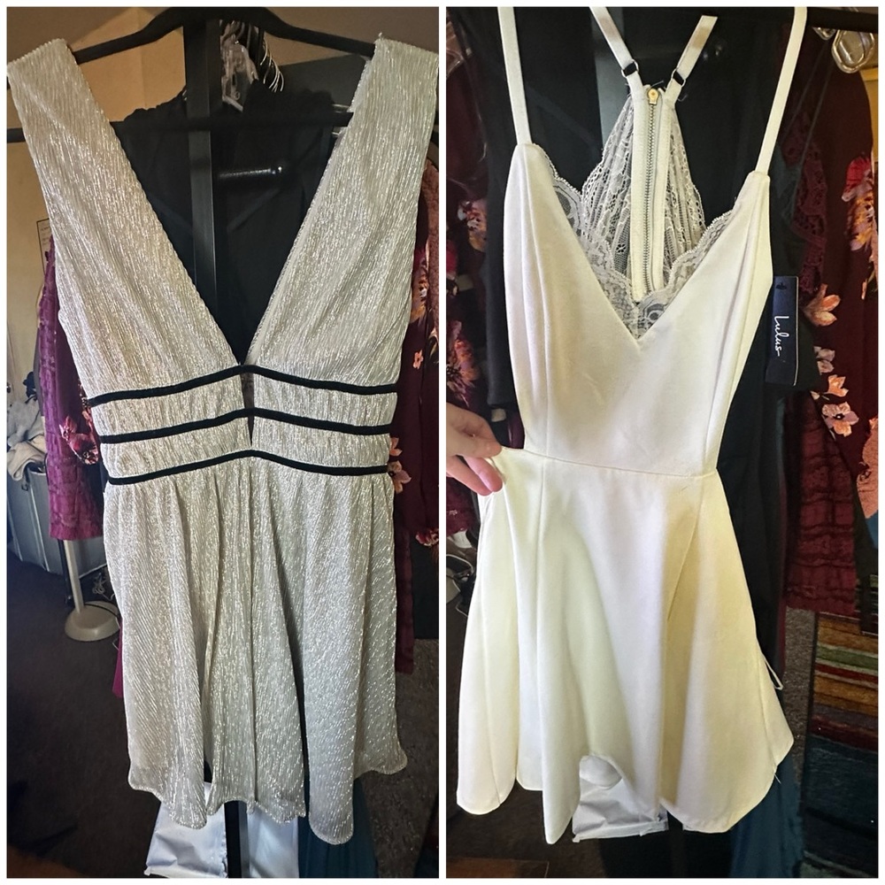Dress Bundle of Lulus Elegant Silver Dress with Black Accents, Lush White Dress